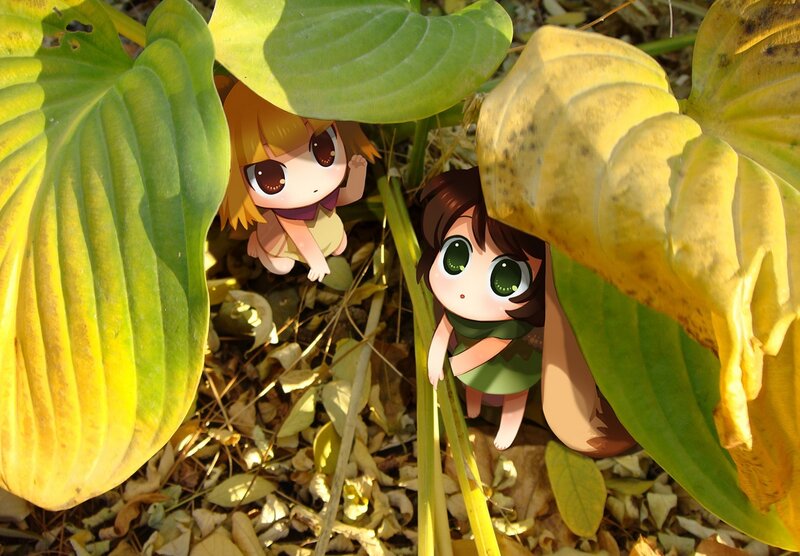 Two Anime Girls in Leaves