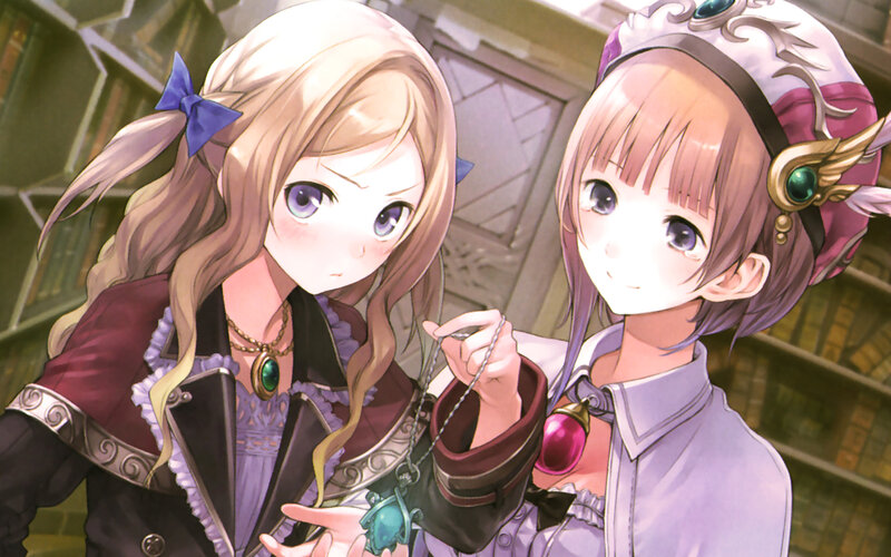 Two Anime Girls in Library — Purple, Calm