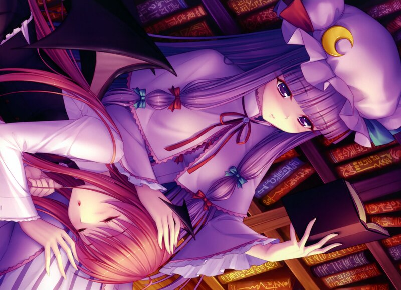 Two Anime Girls in Library — Purple