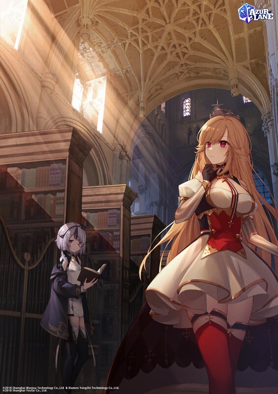 Two Anime Girls in Library — White