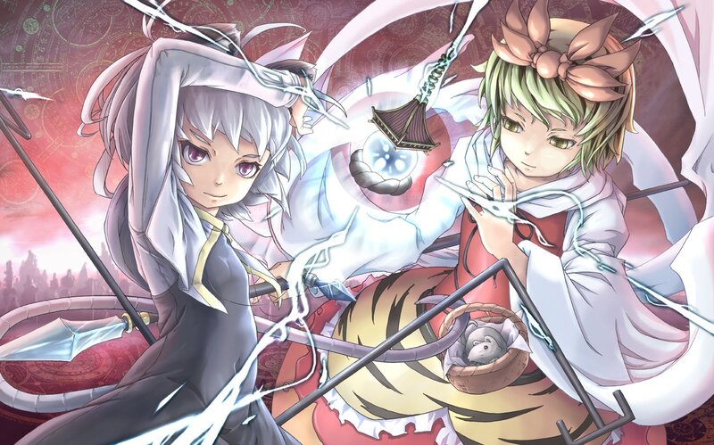 Two anime girls in magical battle