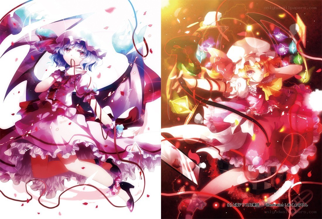 Two anime girls in magical scenes