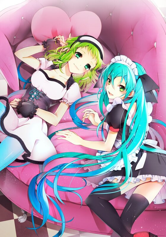 Two anime girls in maid outfits