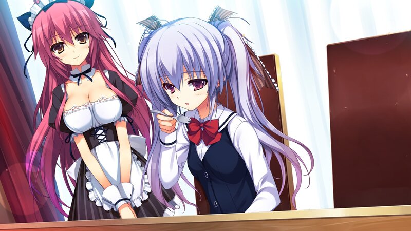 Two anime girls in maid outfits