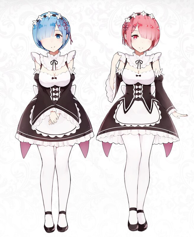 Two Anime Girls in Maid Outfits — Black, Calm