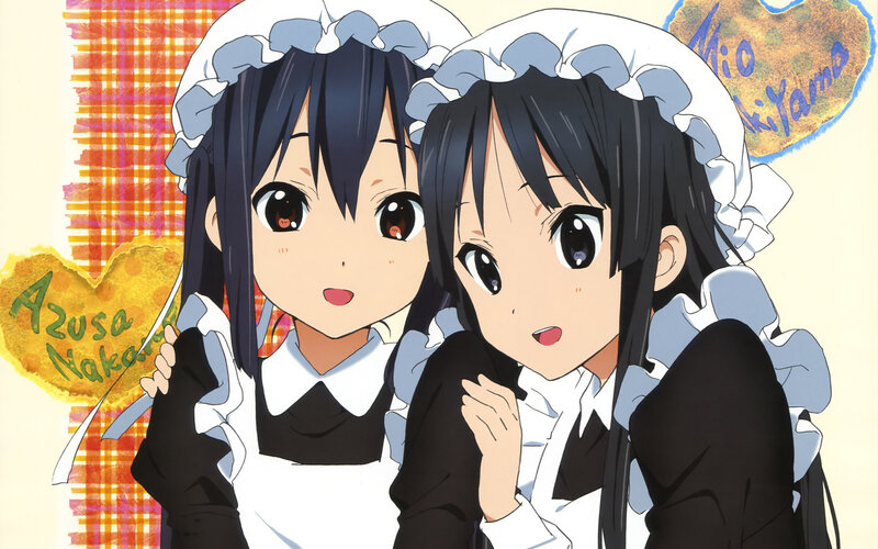 Two Anime Girls in Maid Outfits — Black, Cheerful