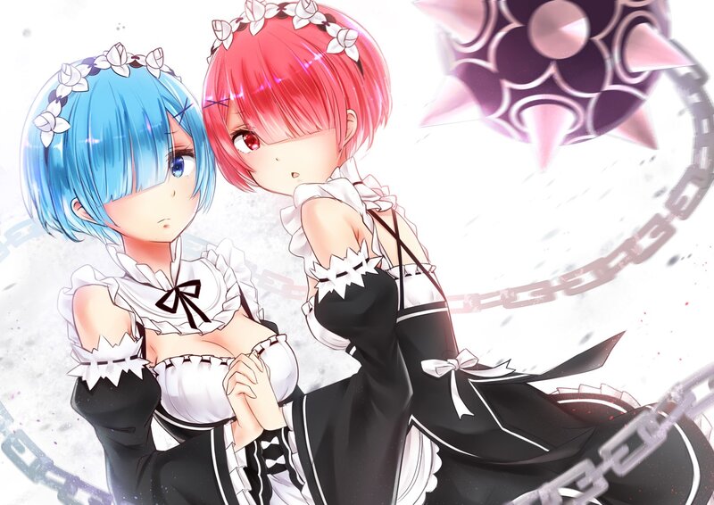 Two Anime Girls in Maid Outfits — Black, Dramatic
