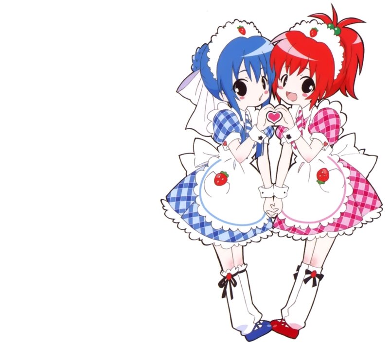 Two Anime Girls in Maid Outfits — Blue, Cheerful