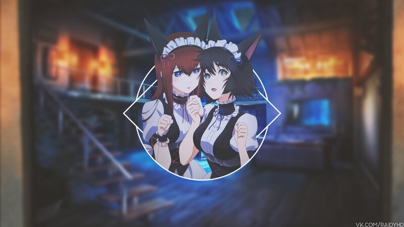 Two Anime Girls in Maid Outfits — Blue, Dramatic, Night, Maid Uniforms