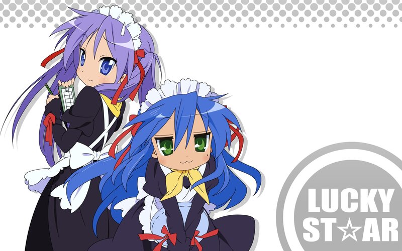 Two Anime Girls in Maid Outfits — Blue, Playful, Maid Uniforms