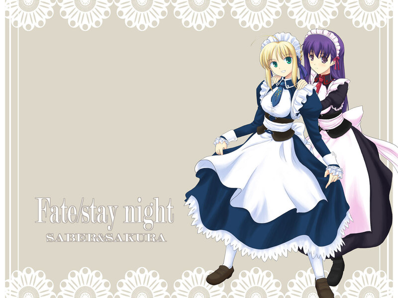 Two Anime Girls in Maid Outfits — Blue, Playful