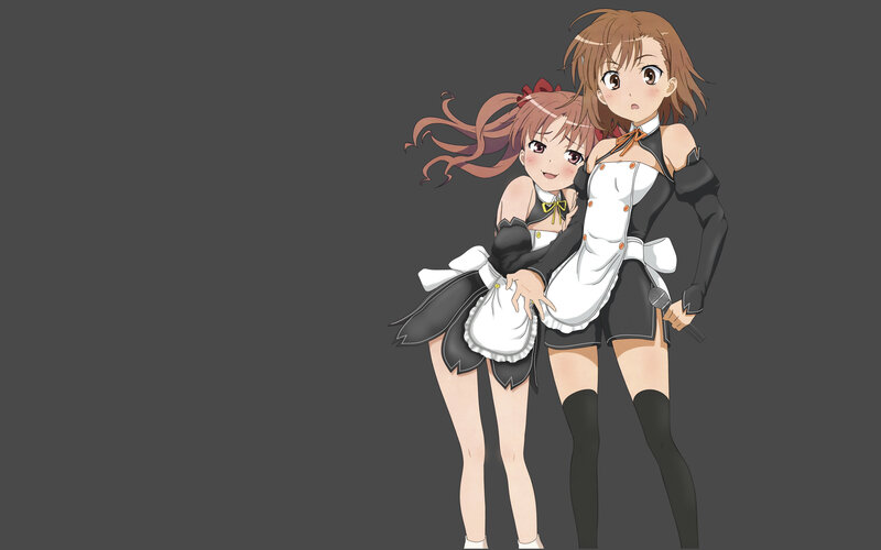 Two Anime Girls in Maid Outfits — Brown, Playful