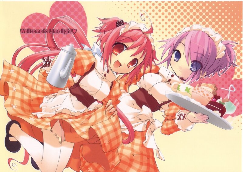 Two Anime Girls in Maid Outfits — Orange, Cheerful