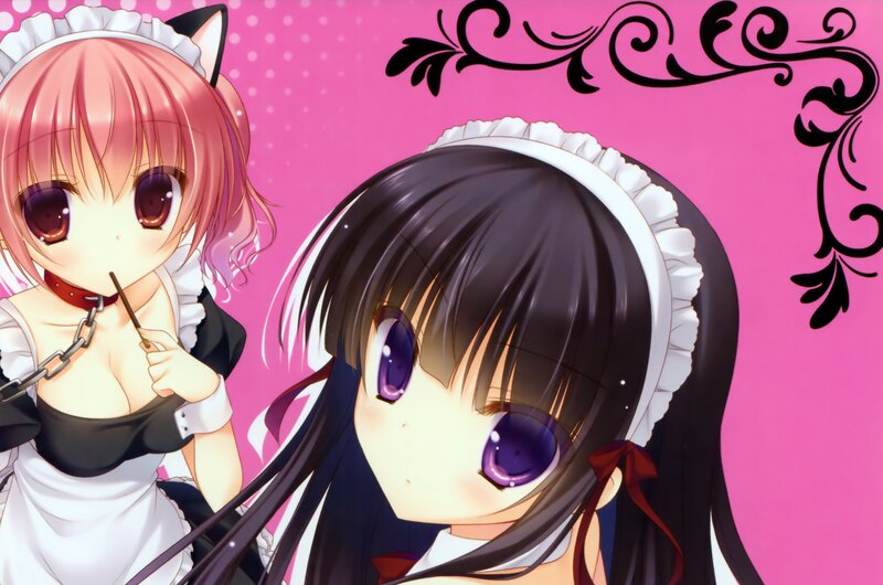 Two Anime Girls in Maid Outfits — Pink, Playful