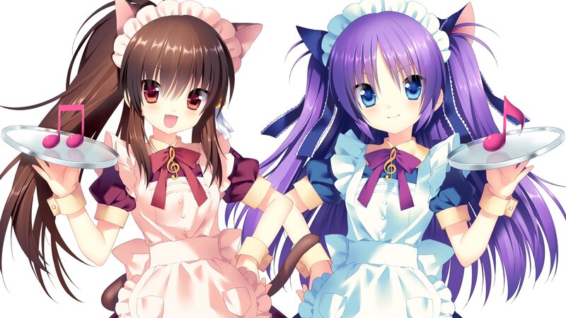Two Anime Girls in Maid Outfits — Purple, Cheerful