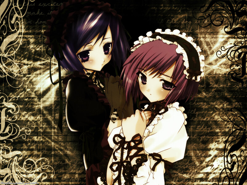 Two Anime Girls in Maid Outfits — Purple, Dramatic