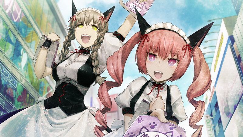 Two Anime Girls in Maid Outfits — White, Energetic