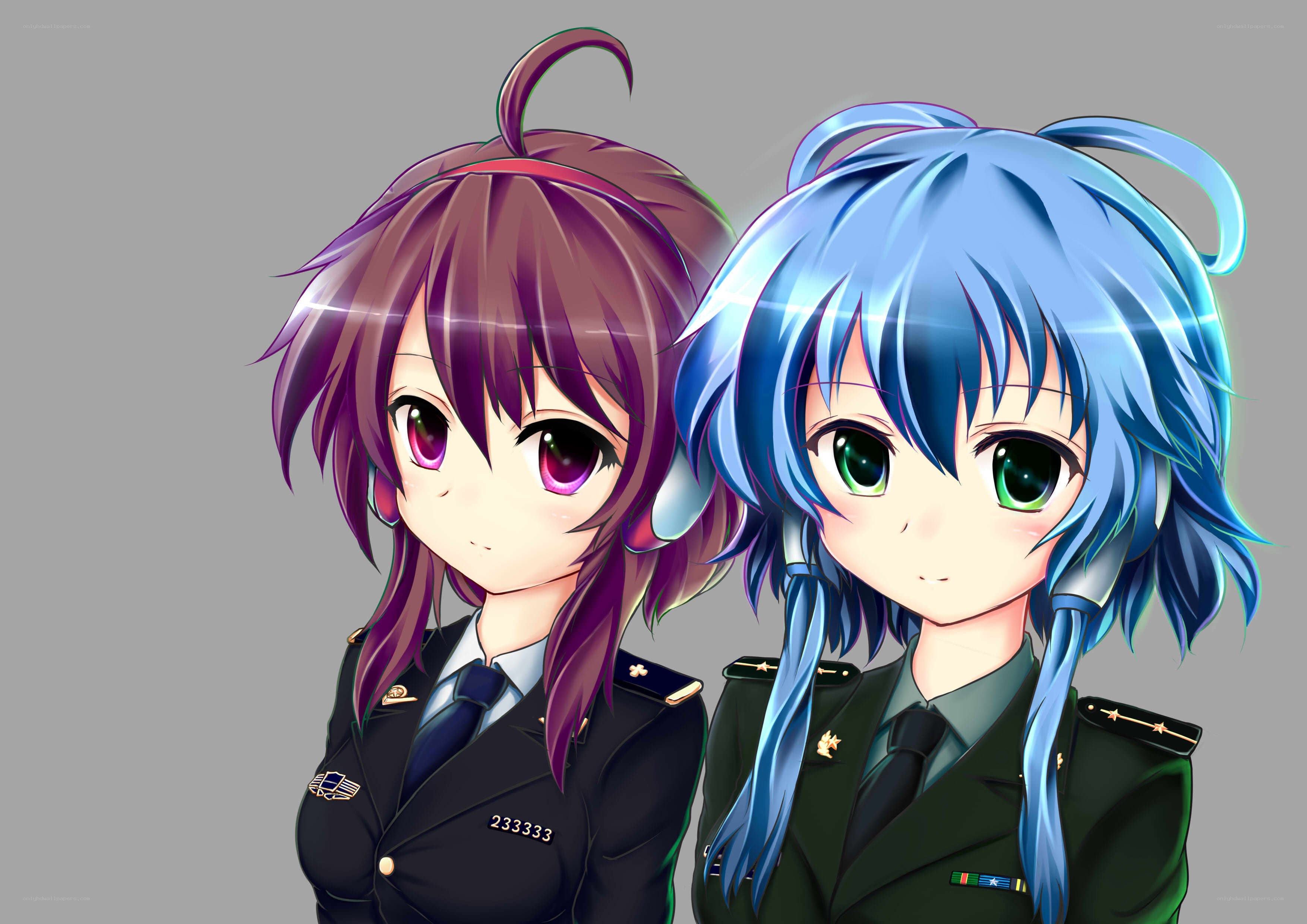 two anime girls in military uniforms