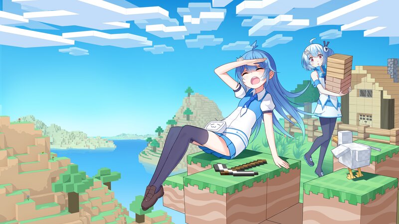 Two Anime Girls in Minecraft