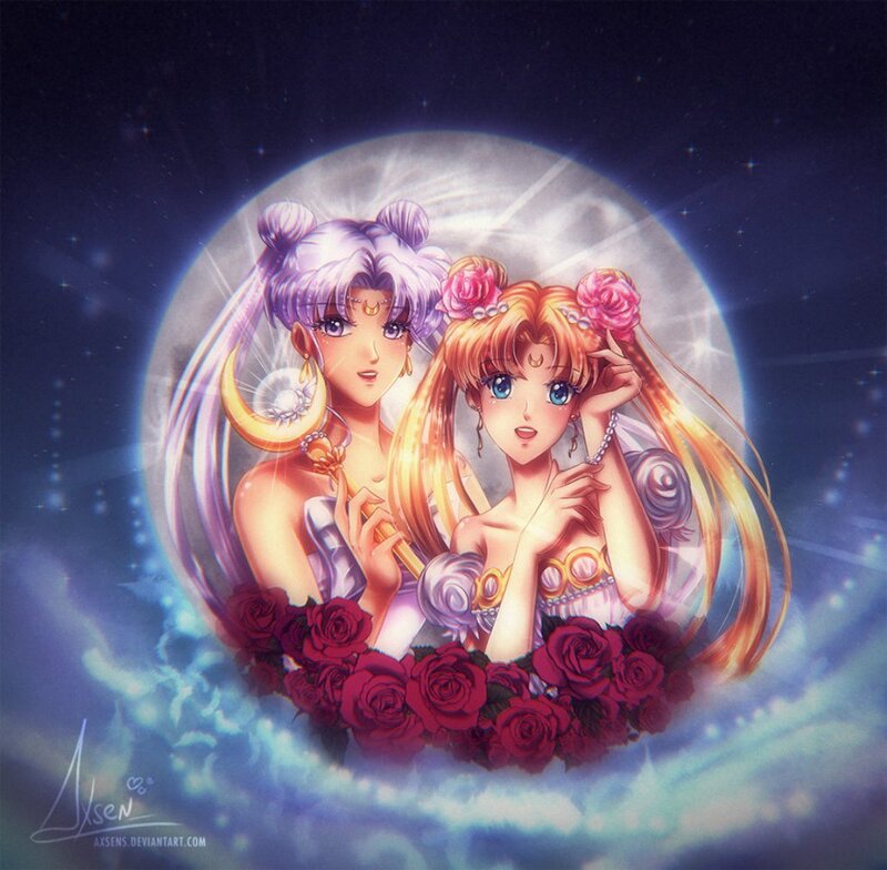 Two Anime Girls in Moonlight