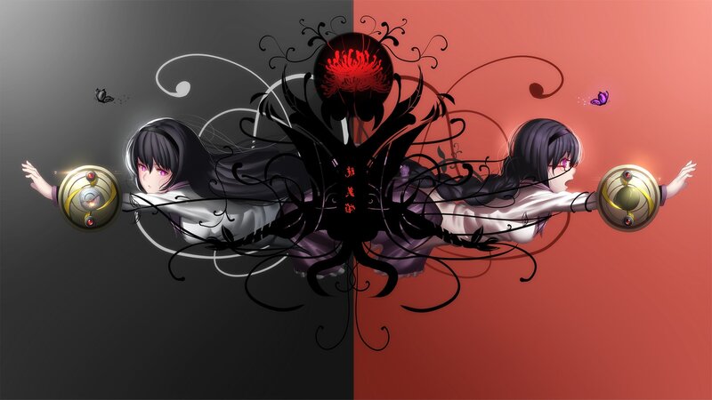 Two Anime Girls in Motion — Black, Dramatic