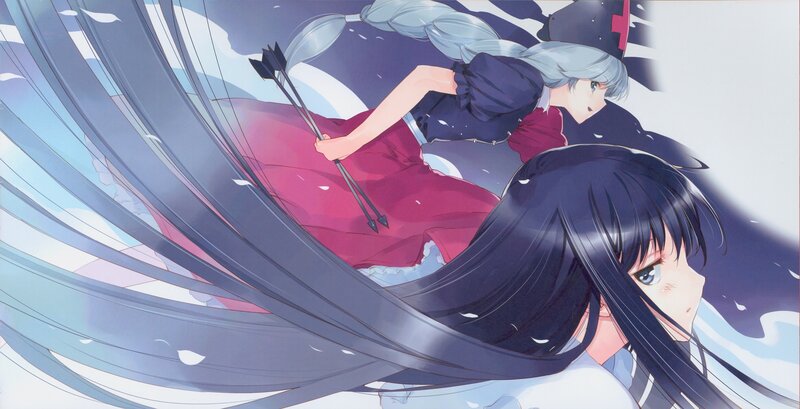 Two Anime Girls in Motion — Blue, Dynamic, Arrows
