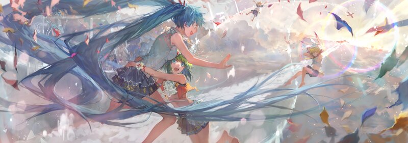 Two Anime Girls in Motion — Blue, Dynamic, Energetic