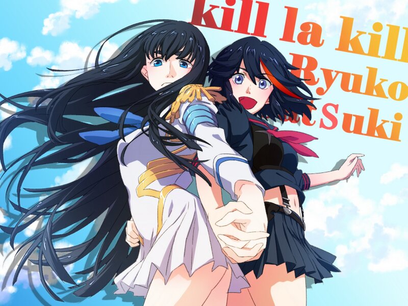 Two Anime Girls in Motion — Blue, Dynamic, Sky
