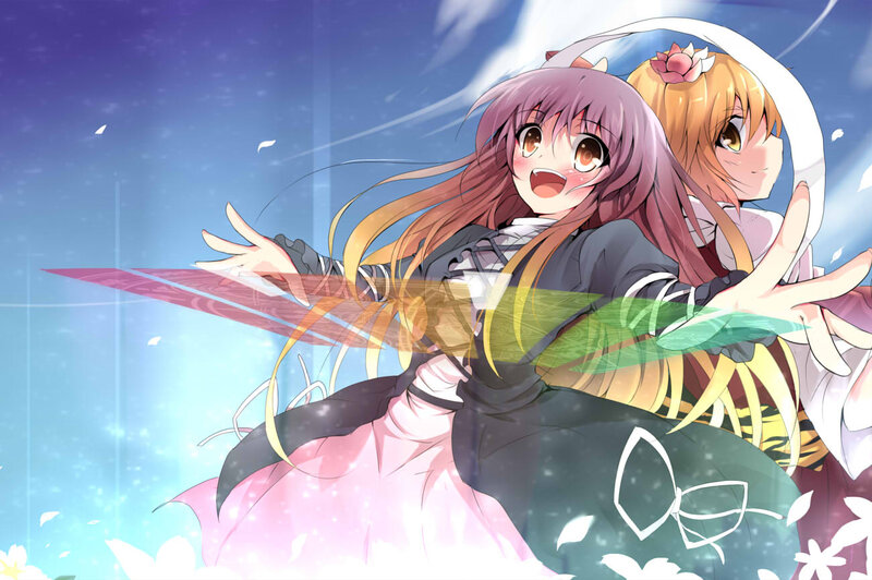 Two Anime Girls in Motion — Blue, Dynamic, Spring