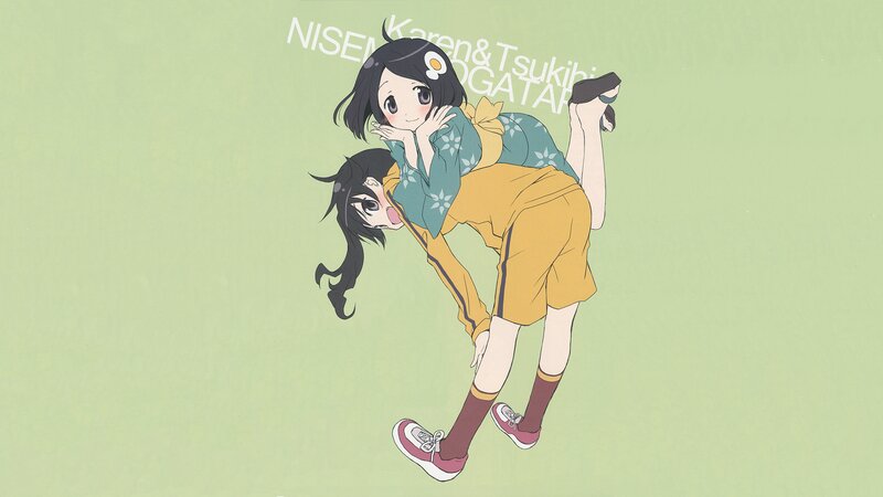 Two Anime Girls in Motion — Green, Playful