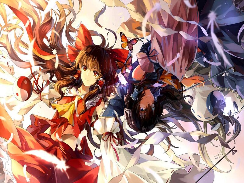 Two Anime Girls in Motion — Red, Dynamic, Butterflies