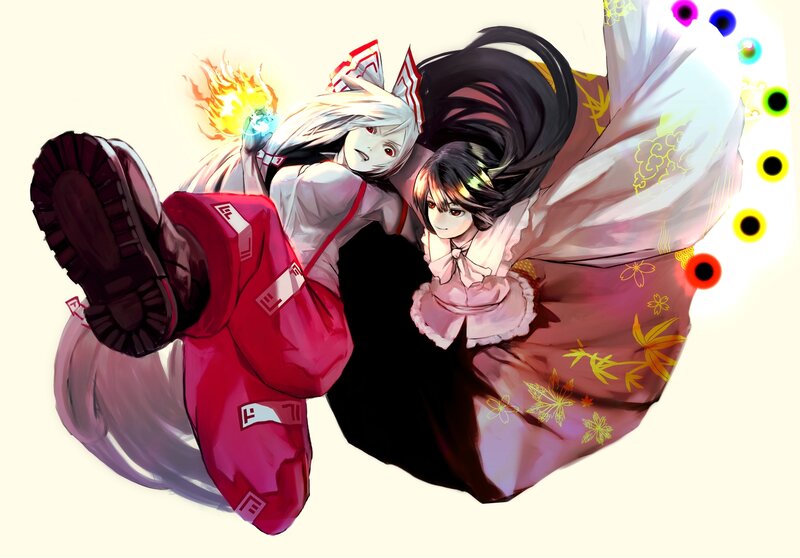 Two Anime Girls in Motion — White, Dynamic, Fire