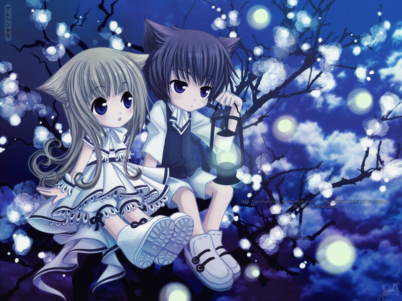 two anime girls in night scene
