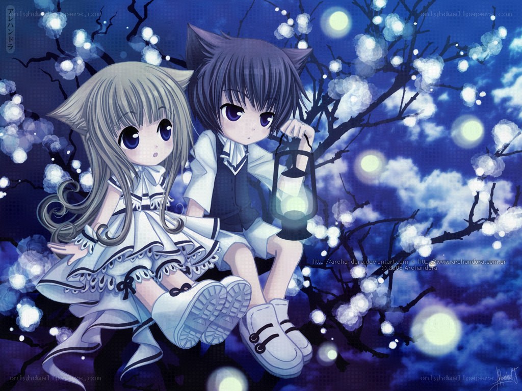 two anime girls in night scene