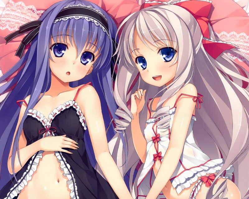 Two anime girls in nightwear