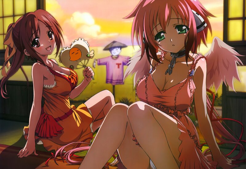 Two anime girls in orange dresses