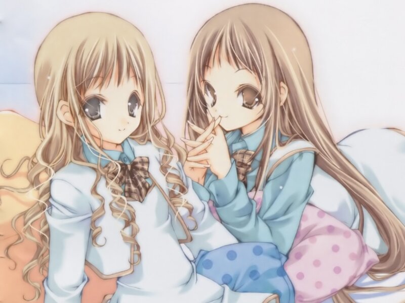 Two Anime Girls in Pajamas — Blue