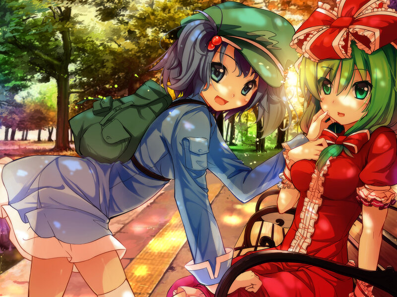 Two Anime Girls in Park — Green, Peaceful, Afternoon