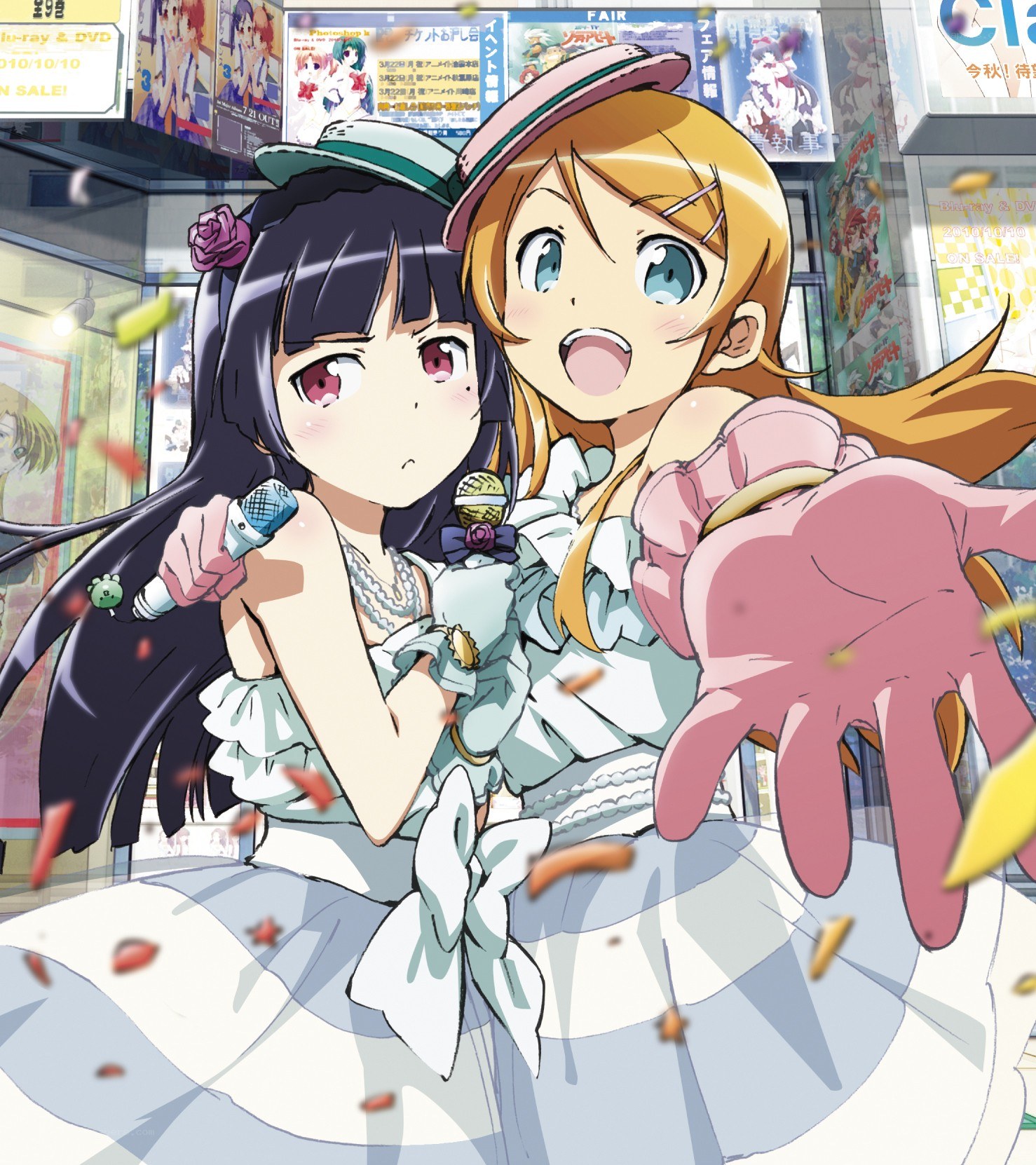 Two anime girls in performance outfits