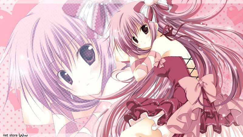 two anime girls in pink dresses