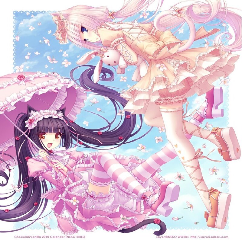 Two anime girls in pink dresses