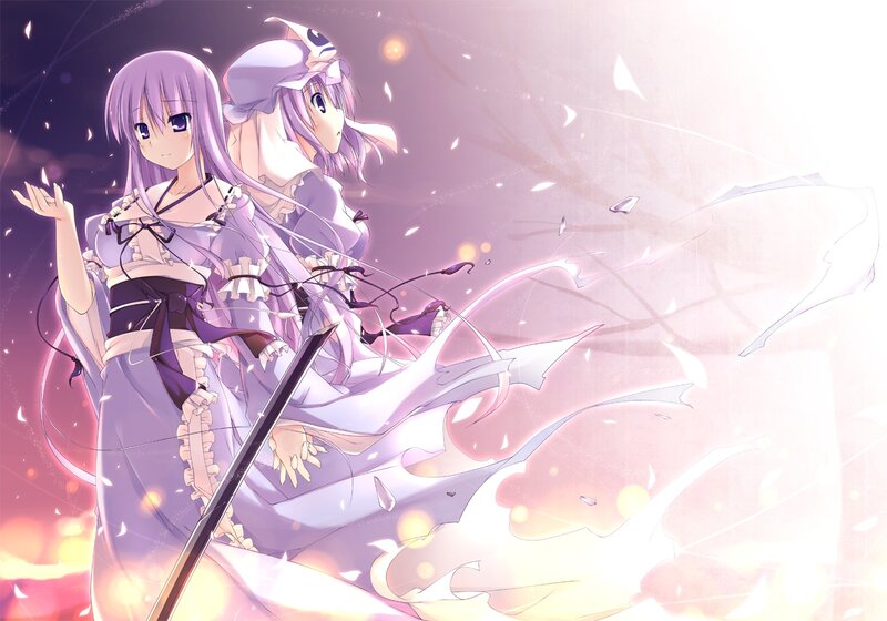 two anime girls in purple