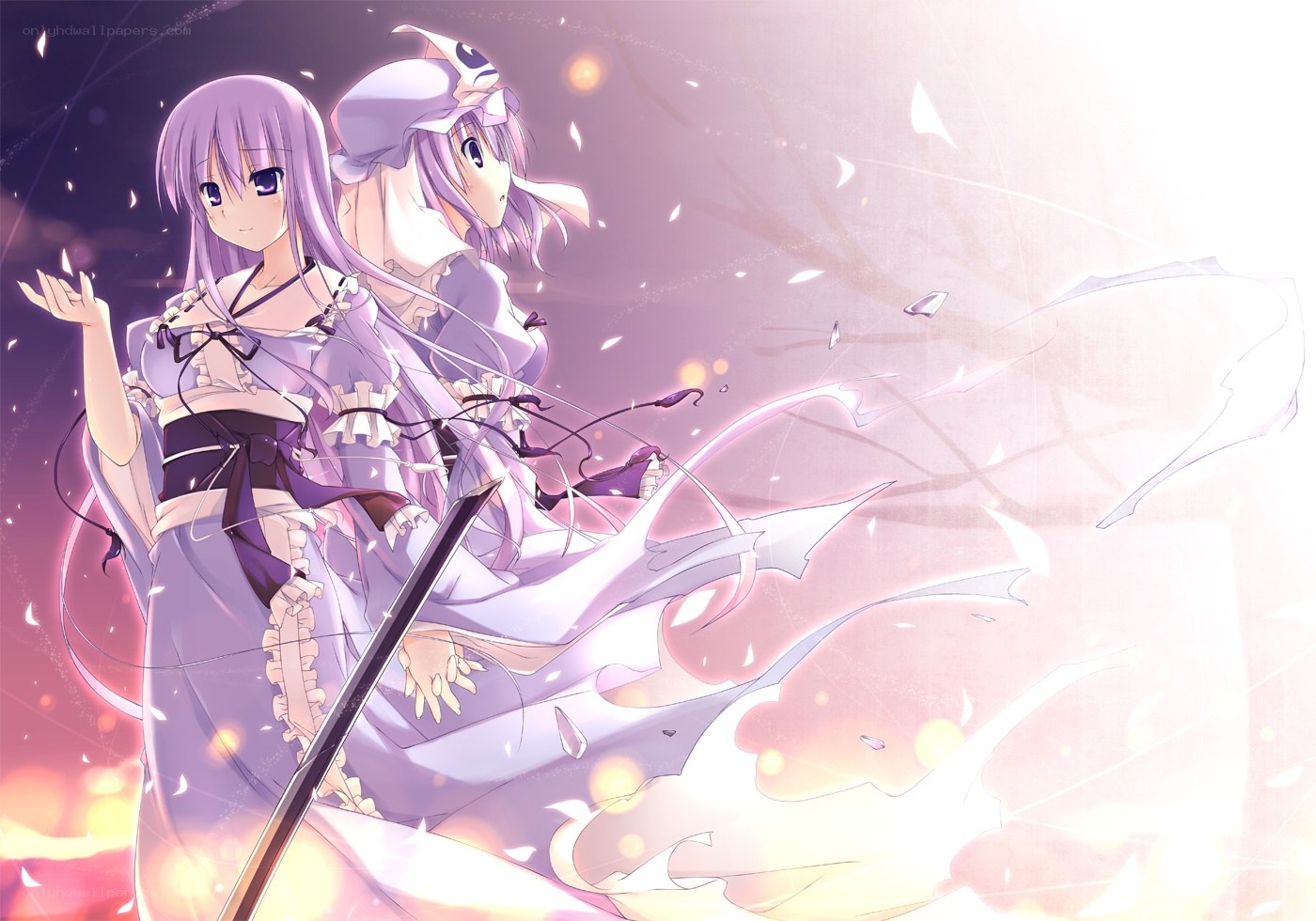 two anime girls in purple