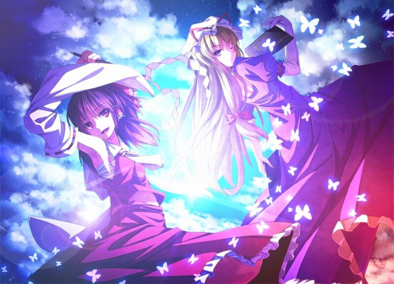 Two Anime Girls in Purple — Dramatic, Night, Butterflies