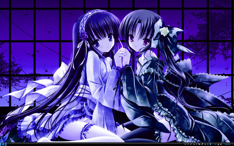 two anime girls in purple