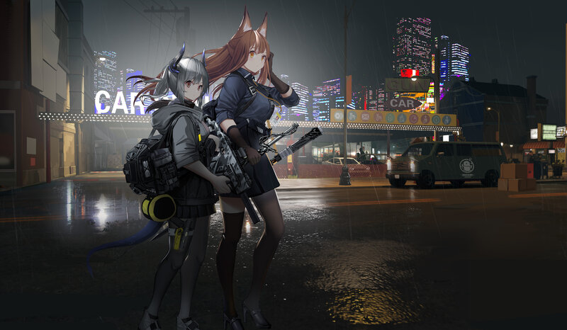 Two Anime Girls in Rain — Black