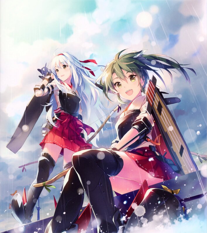 Two Anime Girls in Rain — Blue, Dramatic