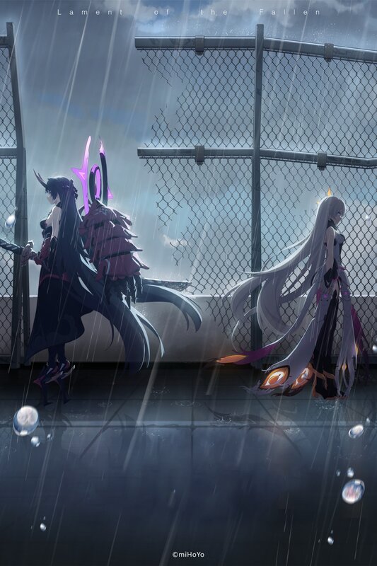 Two Anime Girls in Rain — Gray, Dramatic