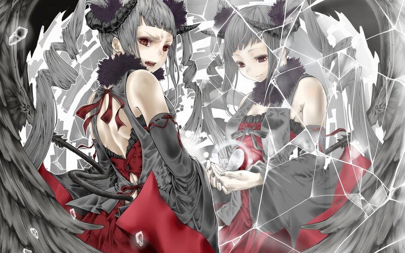 Two Anime Girls in Red and Black