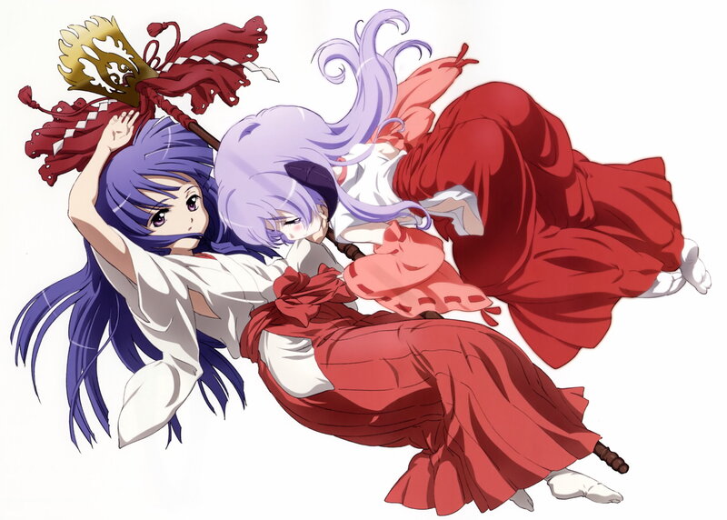 Two anime girls in red and white